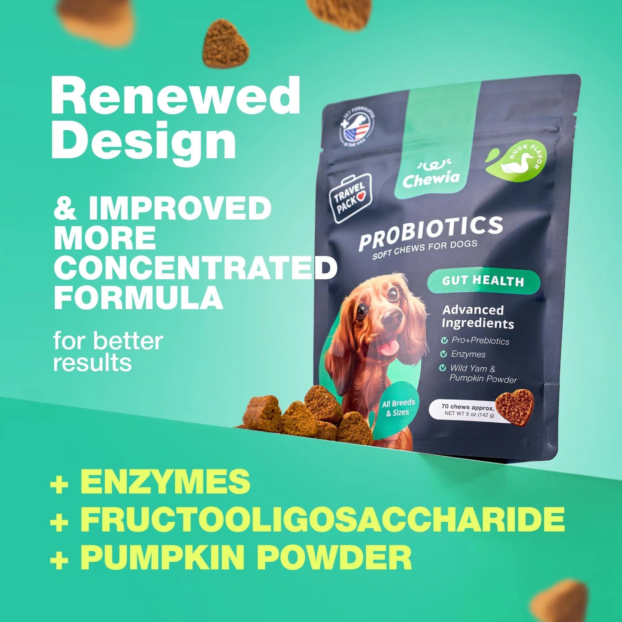 Probiotics for Dogs – Gut Health, Immunity & Yeast Balance Support with Digestive Enzymes | 180 Chews