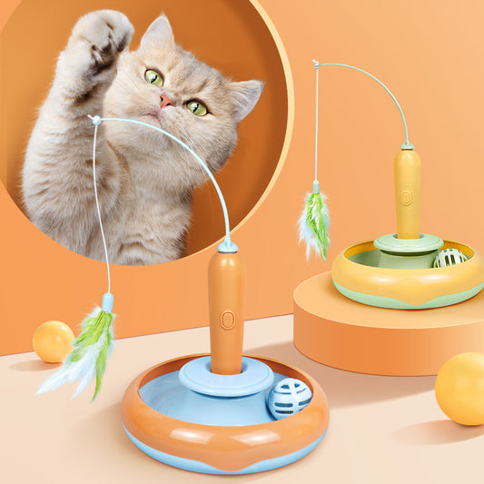 2-in-1 Cat Toy Turntable with Feather – Self-Play