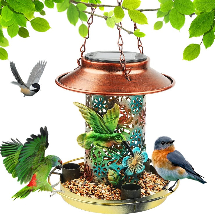 Solar Bird Feeder for Outdoors – Hanging Metal Wild Bird Feeder & Solar Garden Lantern with S Hook, Perfect Gift for Bird Lovers
