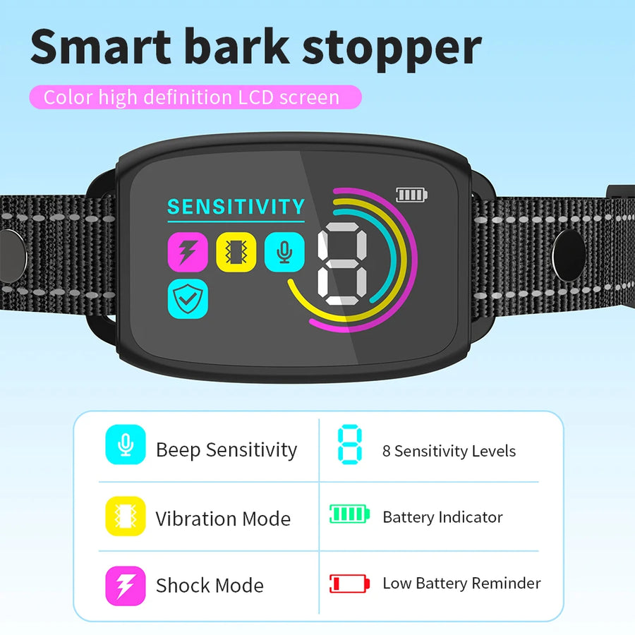 Smart Automatic Anti-Bark Dog Collar – Rechargeable, Waterproof, Digital Display