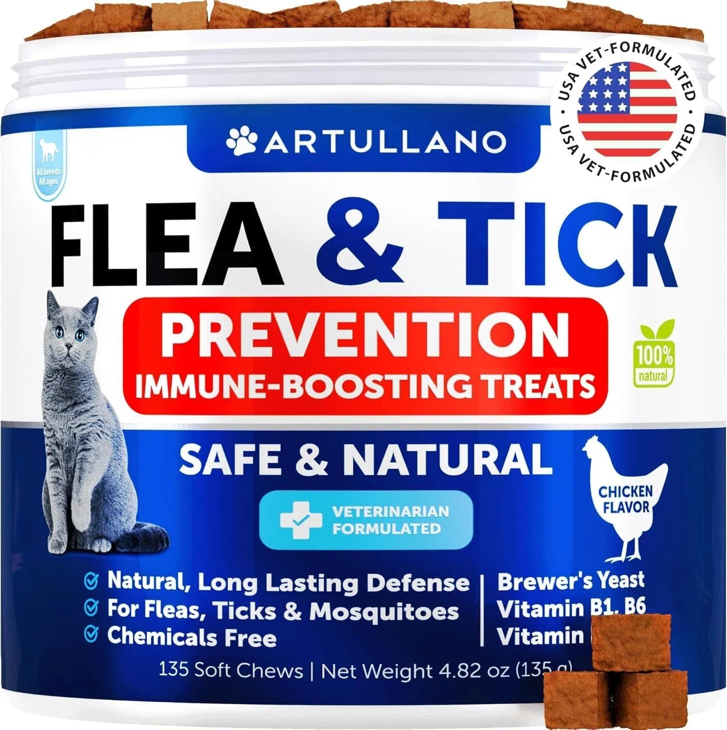 Artullano Natural Flea & Tick Prevention for Cats – Oral Chewable Supplement for Year-Round Protection