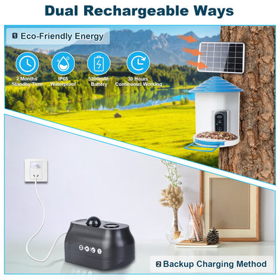 Smart Solar Bird Feeder with 1080P HD Camera – AI Bird Identification, PIR Motion Detection, Auto Video Capture, Cloud & SD Storage, WiFi App Control, IP65 Waterproof