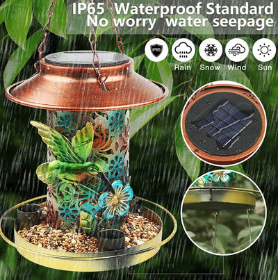 Solar Bird Feeder for Outdoors – Hanging Metal Wild Bird Feeder & Solar Garden Lantern with S Hook, Perfect Gift for Bird Lovers