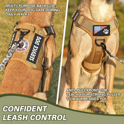 American Local Tactical Service Dog Harness Vest – Adjustable Reflective Metal Buckle for Training, Hiking & Working Dogs