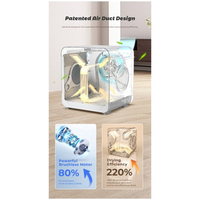 Automatic Pet Dryer Room for Cats and Dogs – Hot & Cold Air, 3-Speed Modes, Timer Control | Milky Polypropylene Design