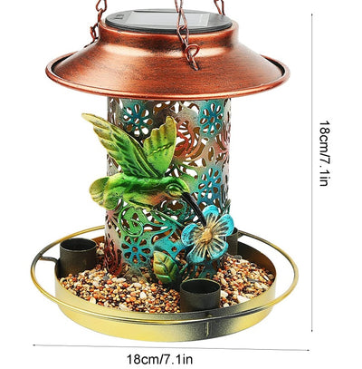 Solar Bird Feeder for Outdoors – Hanging Metal Wild Bird Feeder & Solar Garden Lantern with S Hook, Perfect Gift for Bird Lovers