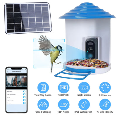 Smart Solar Bird Feeder with 1080P HD Camera – AI Bird Identification, PIR Motion Detection, Auto Video Capture, Cloud & SD Storage, WiFi App Control, IP65 Waterproof