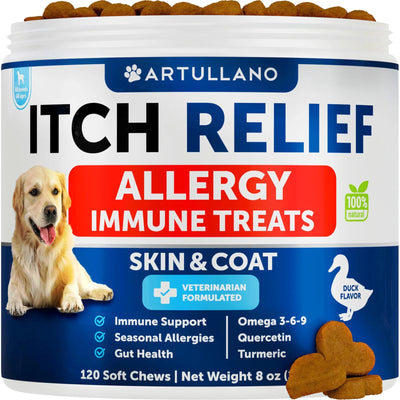 Dog Allergy Relief Chews – Itchy Skin & Hot Spot Treatment with Fish Oil | Immune Support Supplement | 120 Soft Treats