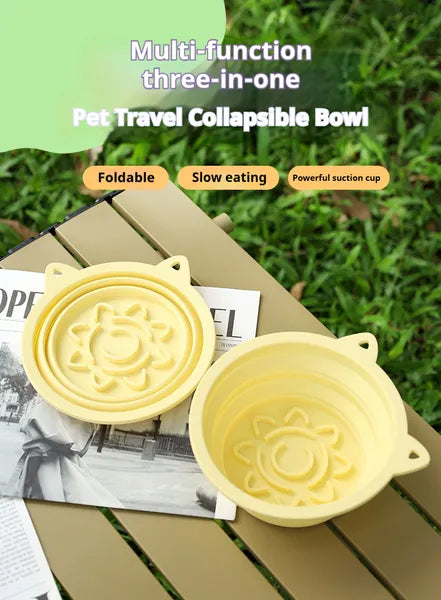 3-in-1 Collapsible Pet Travel Bowl – Slow Feeder with Suction Cup
