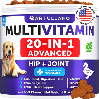 Artullano 20-in-1 Dog Multivitamin Chews – Hip, Joint, Skin & Coat Support, Omega-3 & Probiotics