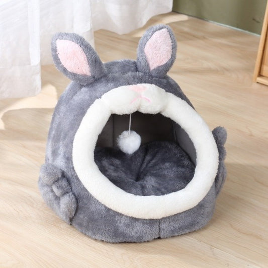 Cute Bunny Cat Bed – Plush Semi-Enclosed Winter Cat Nest