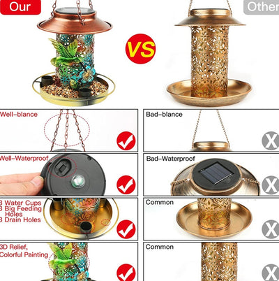 Solar Bird Feeder for Outdoors – Hanging Metal Wild Bird Feeder & Solar Garden Lantern with S Hook, Perfect Gift for Bird Lovers