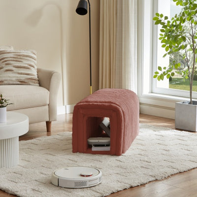 Corduroy Ottoman Storage Bench with Cat Hideaway