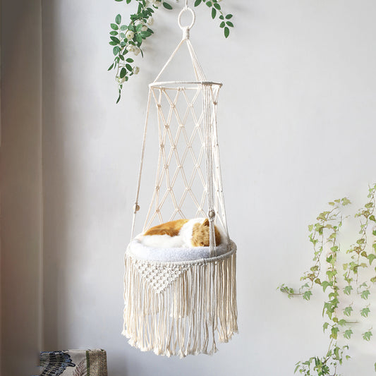 Macrame Hanging Cat Bed – Boho Wall Hammock Swing