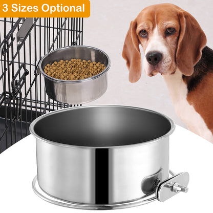 Pet Food & Water Bowl – Stainless Steel, M Size with Clamp Holder